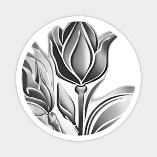 Silver Floral Elegance on Black Background No. 939 Magnet